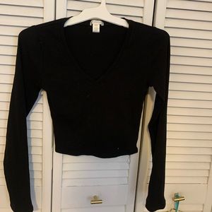 Black V Neck Long Sleeve